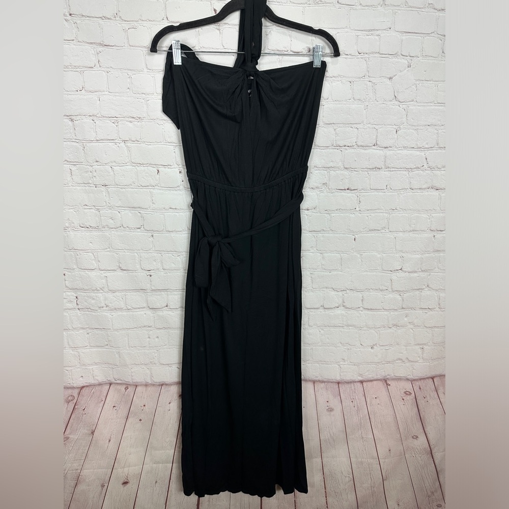LOFT Beach Black Rayon Halter Knit Beach Maxi Dress Side‎ slits, sz XS, GUC